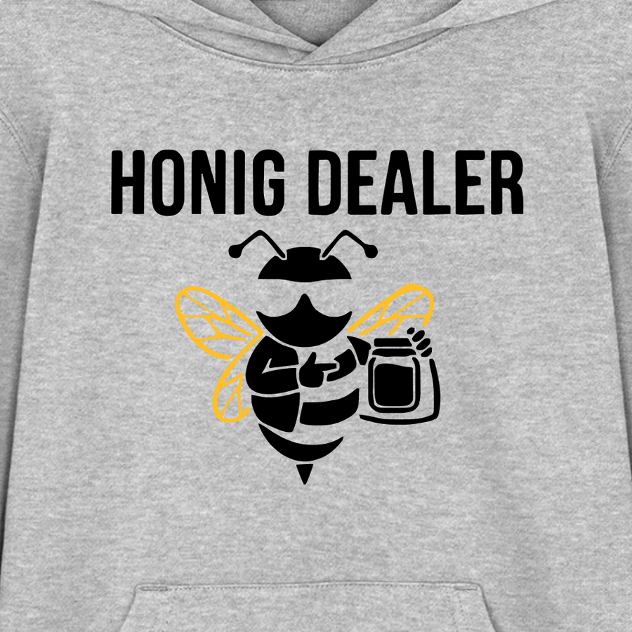 Honig Dealer Teenager Hoodie in Grau meliert – Druck im Detail