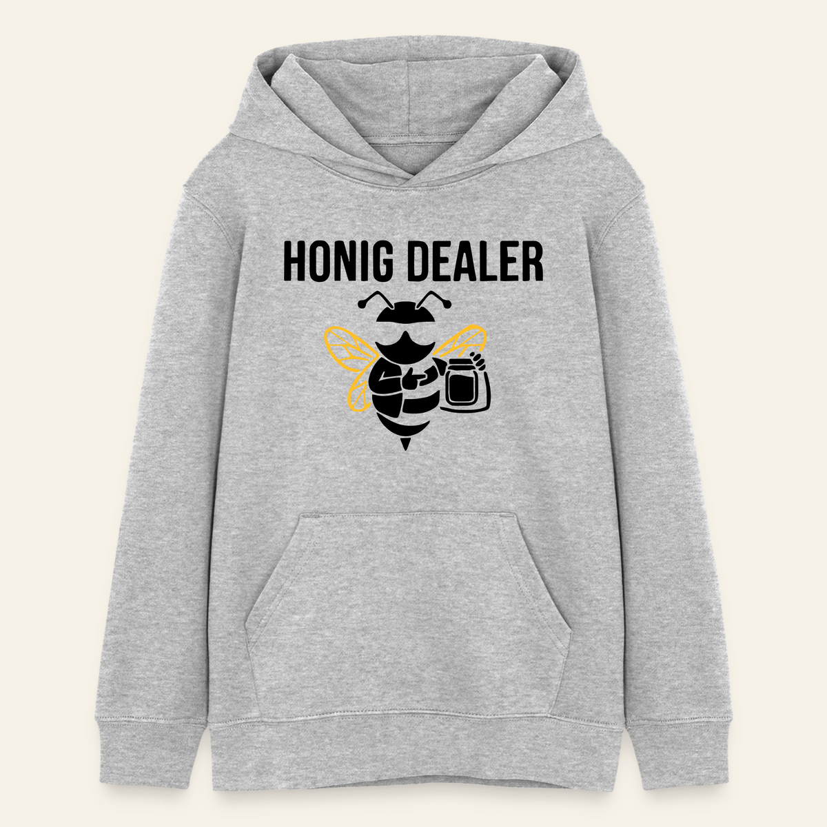 Honig Dealer Teenager Hoodie in Grau meliert – Vorderseite