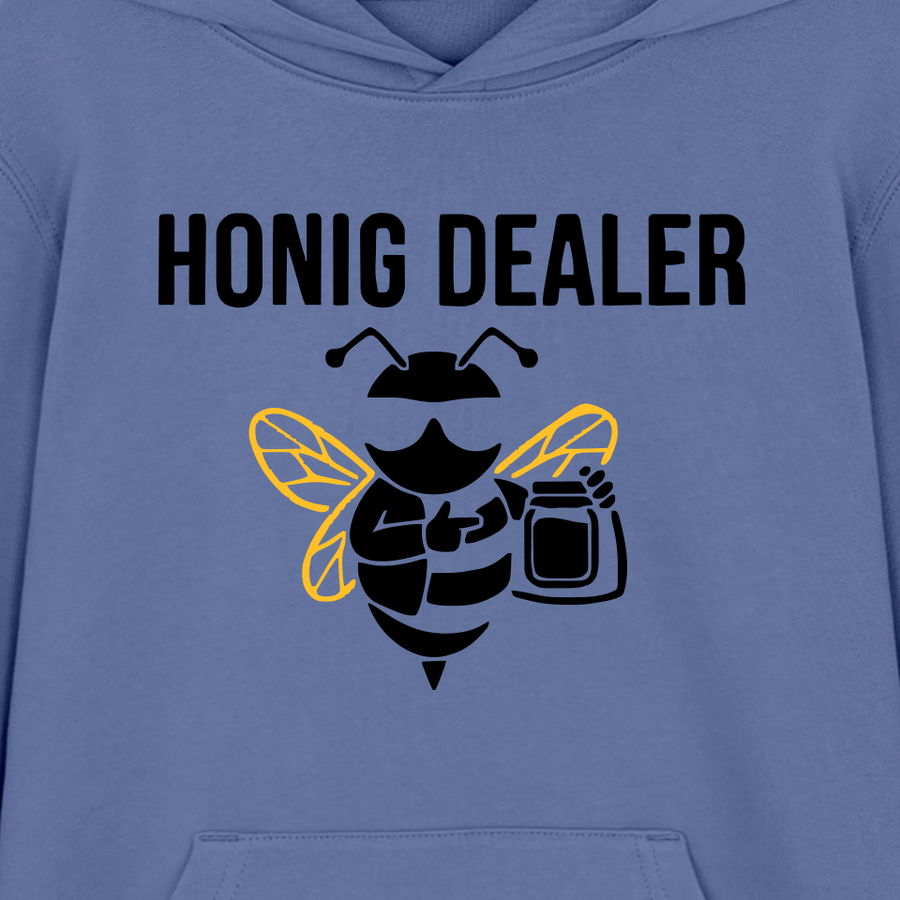 Honig Dealer Teenager Hoodie in Leuchtblau – Druck im Detail