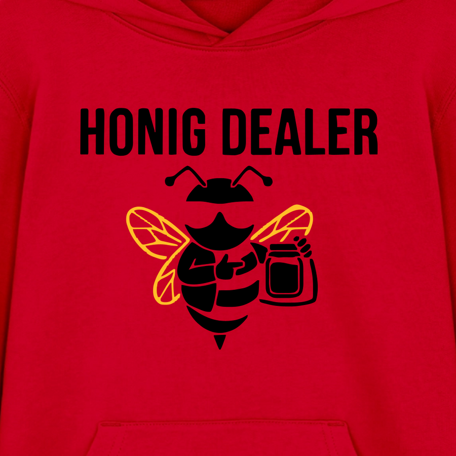 Honig Dealer Teenager Hoodie in Rot – Druck im Detail