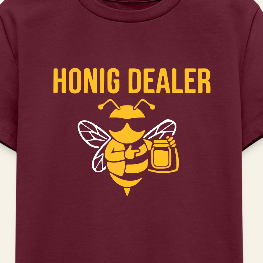 Honig Dealer Teenager T-Shirt in Burgunderrot – Druck im Detail