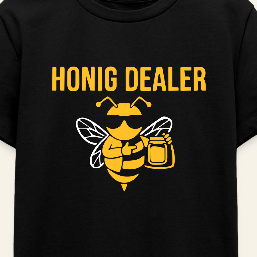 Honig Dealer Teenager T-Shirt in Schwarz – Druck im Detail