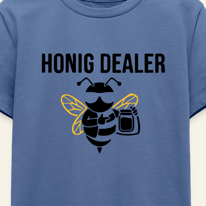 Honig Dealer Teenager T-Shirt in Steinblau – Druck im Detail