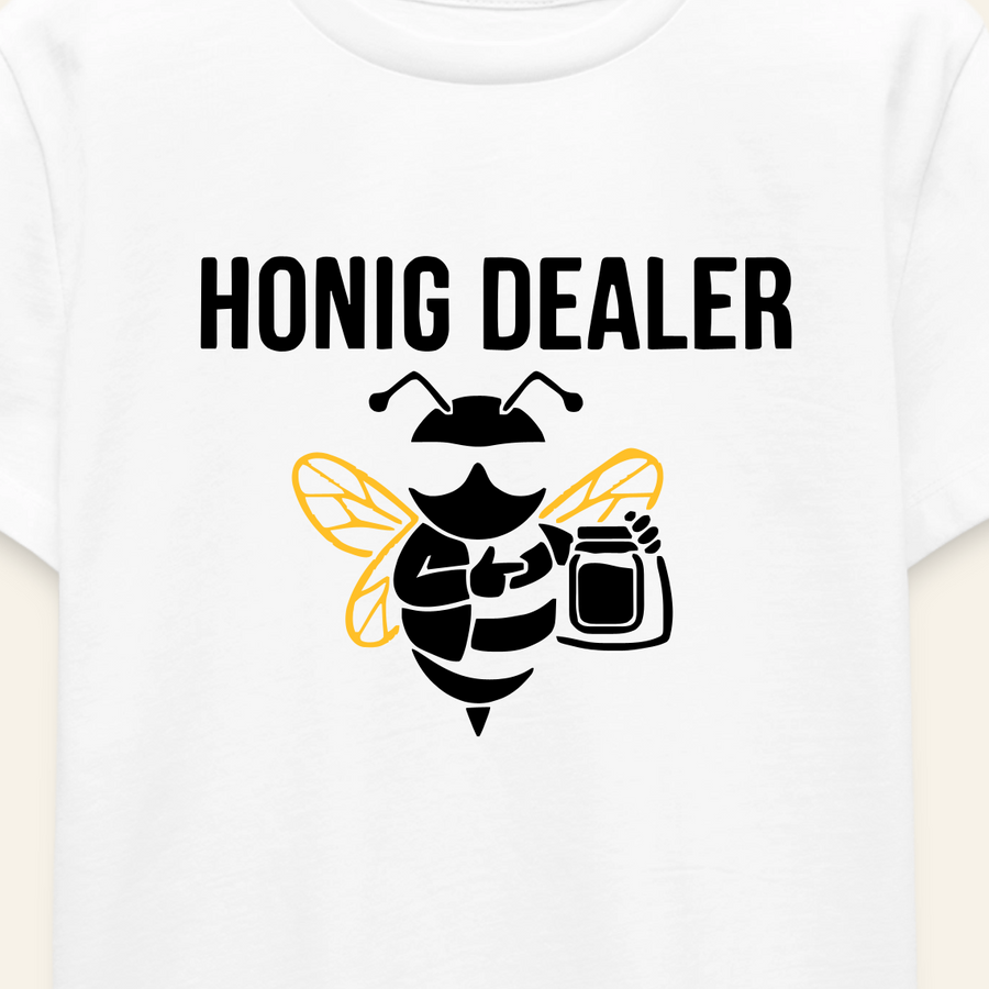Honig Dealer Teenager T-Shirt in Weiß – Druck im Detail