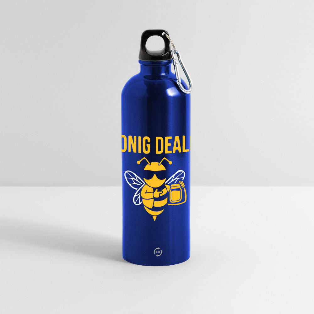 Honig Dealer Trinkflasche mit Karabiner in Royalblau – Studioaufnahme