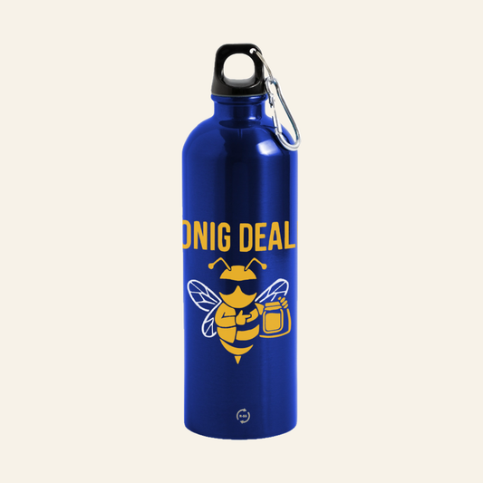 Honig Dealer Trinkflasche mit Karabiner in Royalblau – Vorderseite