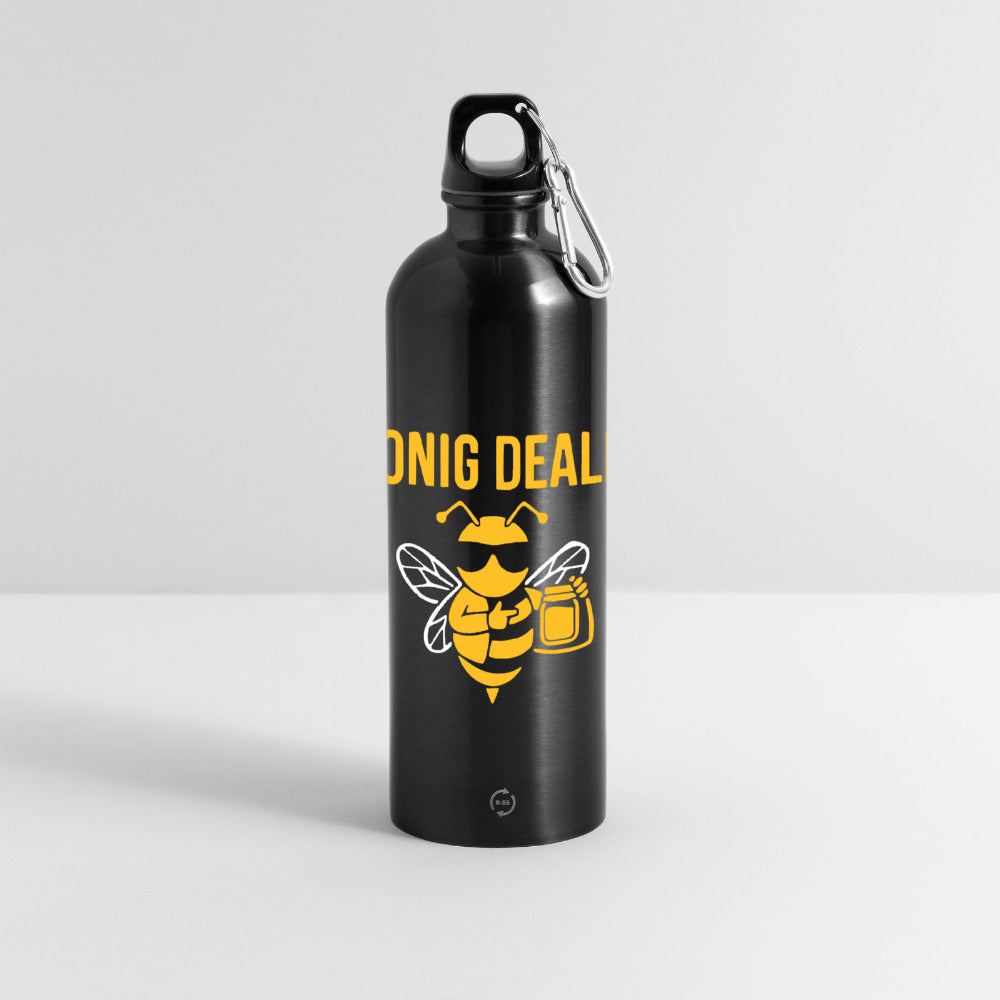 Honig Dealer Trinkflasche mit Karabiner in Schwarz – Studioaufnahme
