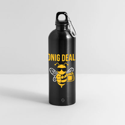 Honig Dealer Trinkflasche mit Karabiner in Schwarz – Studioaufnahme