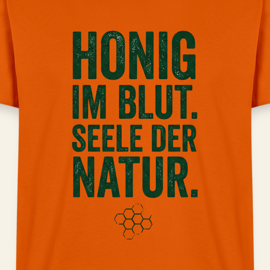 Honigblut T-Shirt in Orange – Druck im Detail