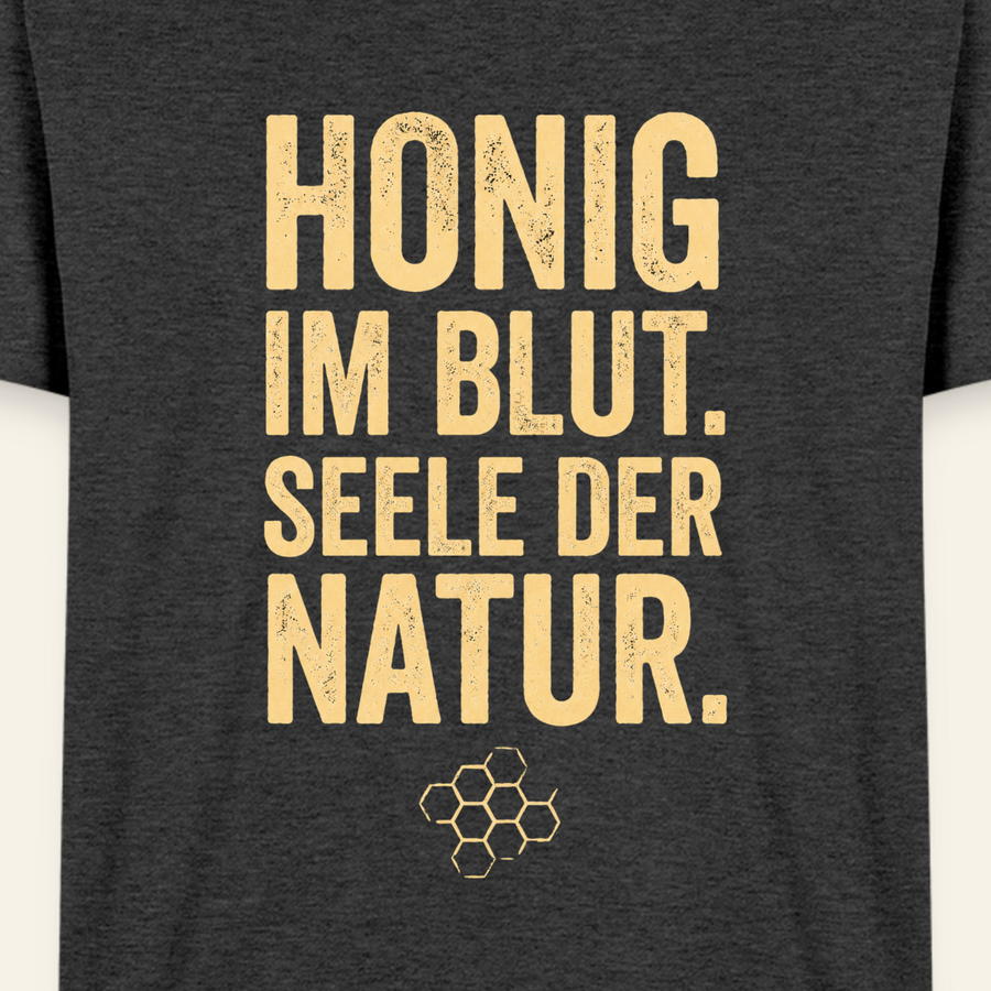 Honigblut T-Shirt in Anthrazit – Druck im Detail