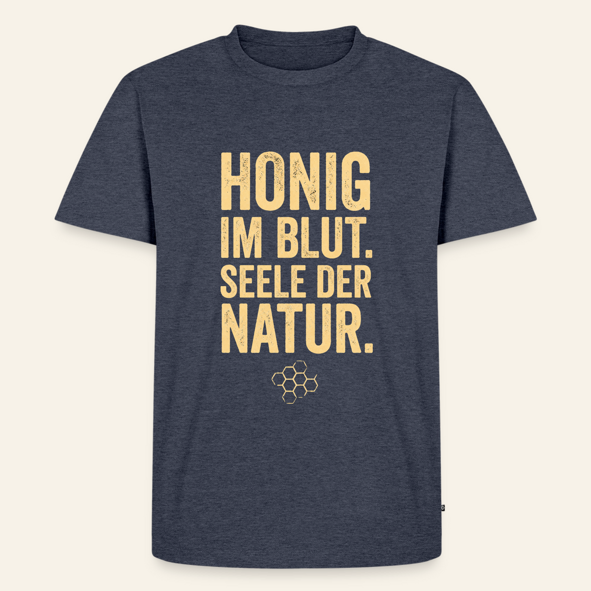 Honigblut T-Shirt in Jeansblau – Vorderseite