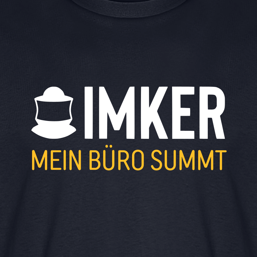 IMKER Code Büro T-Shirt in Dunkelblau – Druck im Detail