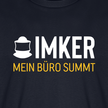 IMKER Code Büro T-Shirt in Dunkelblau – Druck im Detail