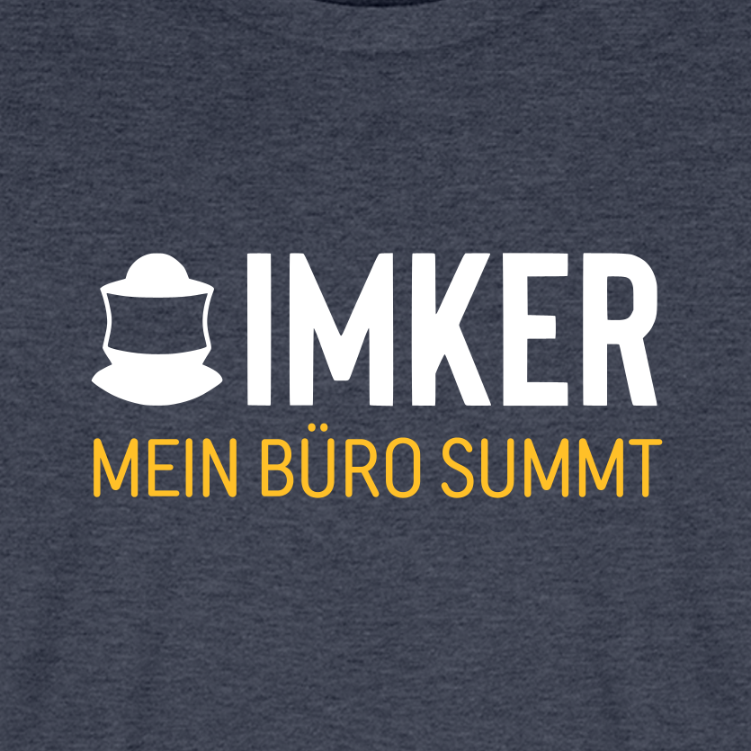 IMKER Code Büro T-Shirt in Jeansblau – Druck im Detail