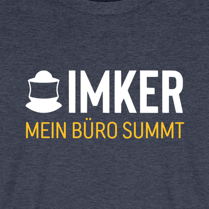 IMKER Code Büro T-Shirt in Jeansblau – Druck im Detail