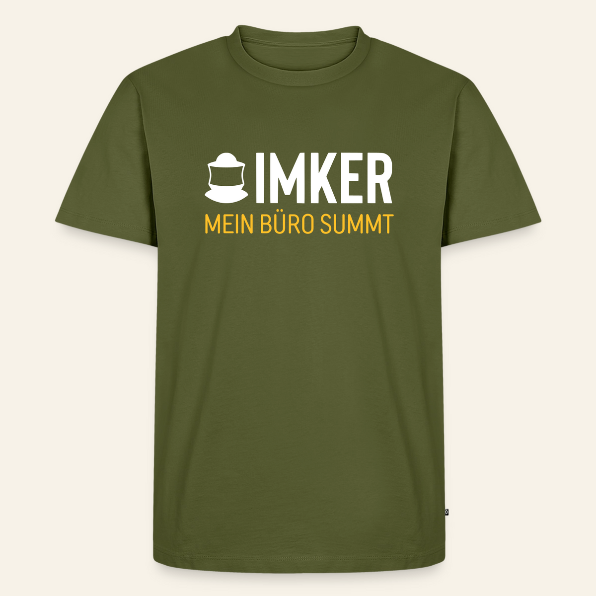IMKER Code Büro T-Shirt in Khaki – Vorderseite