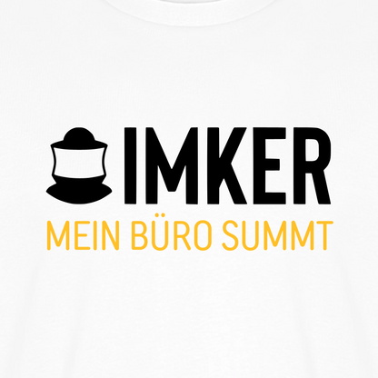 IMKER Code Büro T-Shirt in Weiß – Druck im Detail