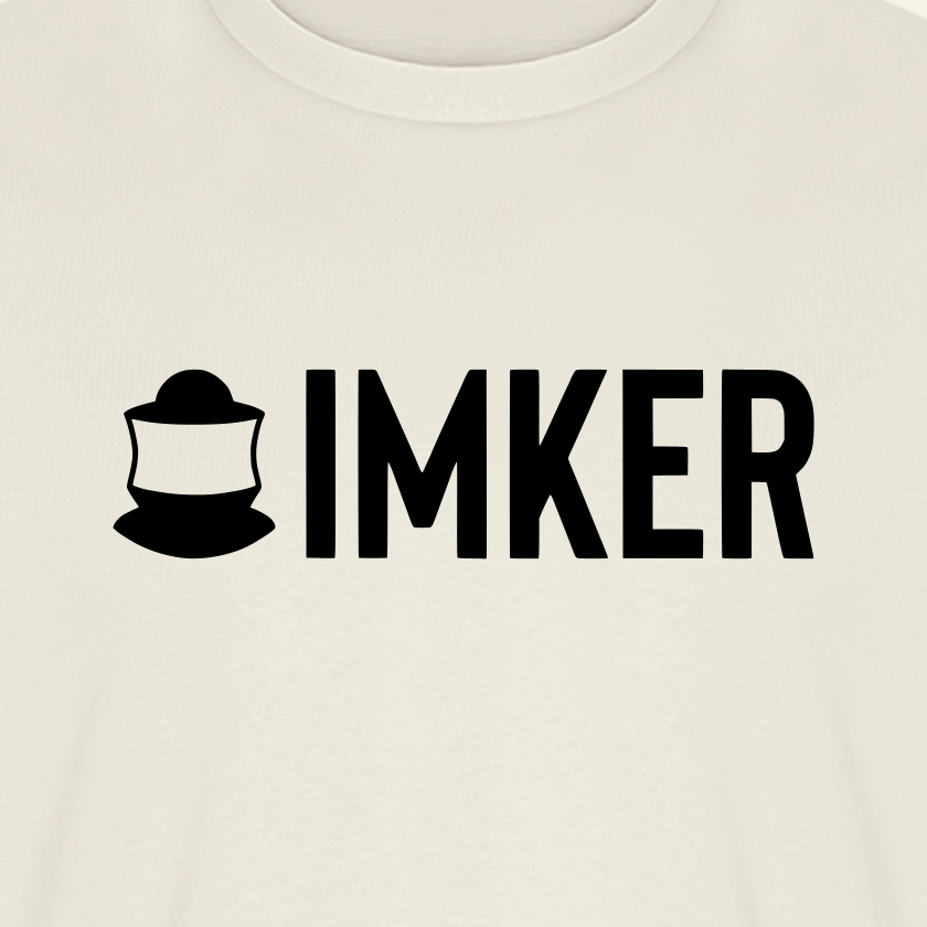 IMKER Code Prime T-Shirt in Naturweiß – Druck im Detail