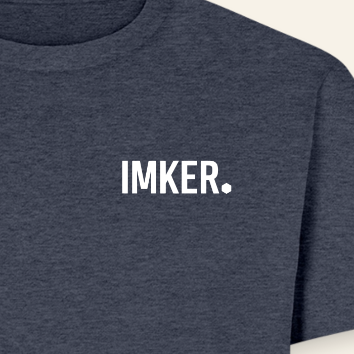 IMKER Dot Fein T-Shirt in Jeansblau – Druck im Detail