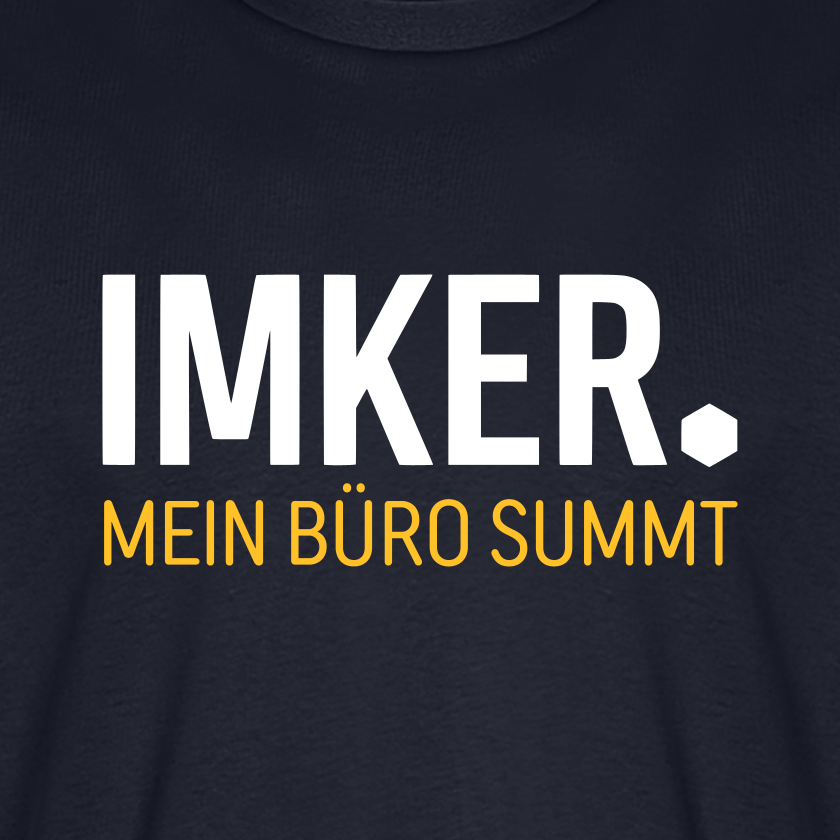 IMKER Dot Büro T-Shirt in Dunkelblau – Druck im Detail
