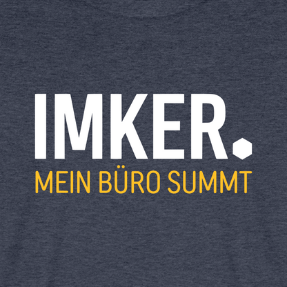 IMKER Dot Büro T-Shirt in Jeansblau – Druck im Detail