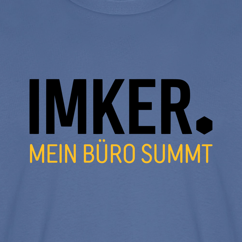 IMKER Dot Büro T-Shirt in Steinblau – Druck im Detail