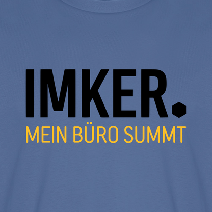 IMKER Dot Büro T-Shirt in Steinblau – Druck im Detail