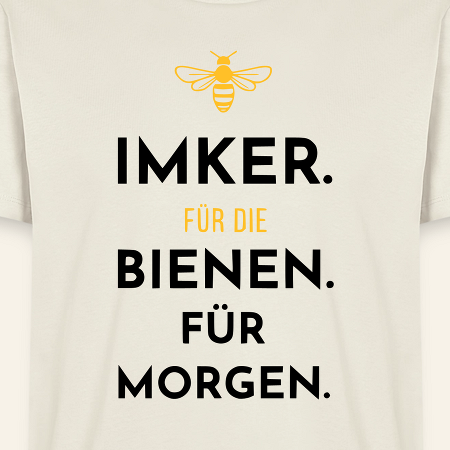 Imker für Morgen T-Shirt in Naturweiß – Druck im Detail
