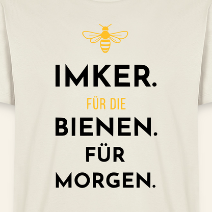 Imker für Morgen T-Shirt in Naturweiß – Druck im Detail