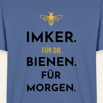 Imker für Morgen T-Shirt in Steinblau – Druck im Detail