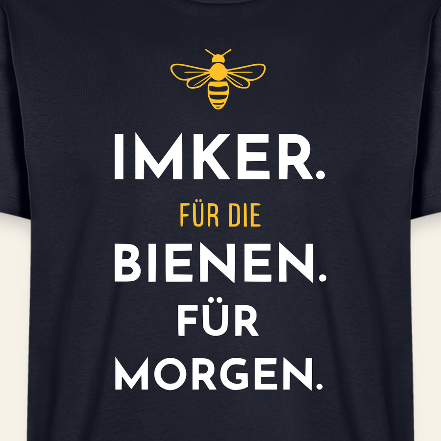 Imker für Morgen T-Shirt in Dunkelblau – Druck im Detail