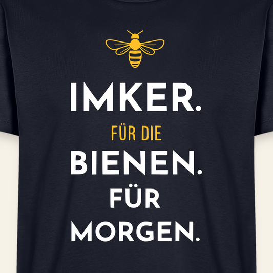 Imker für Morgen T-Shirt in Dunkelblau – Druck im Detail