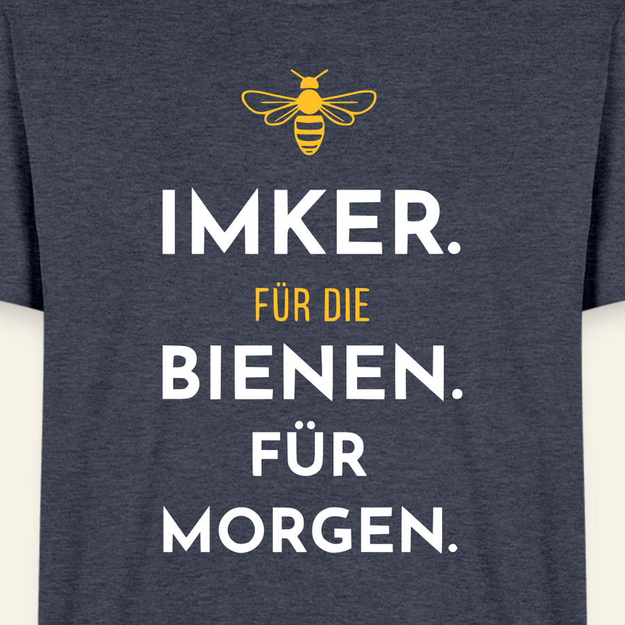 Imker für Morgen T-Shirt in Jeansblau – Druck im Detail