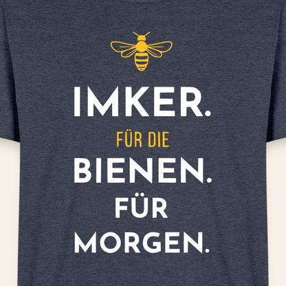 Imker für Morgen T-Shirt in Jeansblau – Druck im Detail