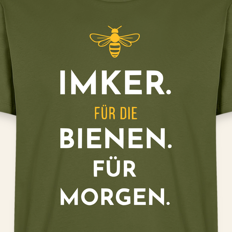 Imker für Morgen T-Shirt in Khaki – Druck im Detail