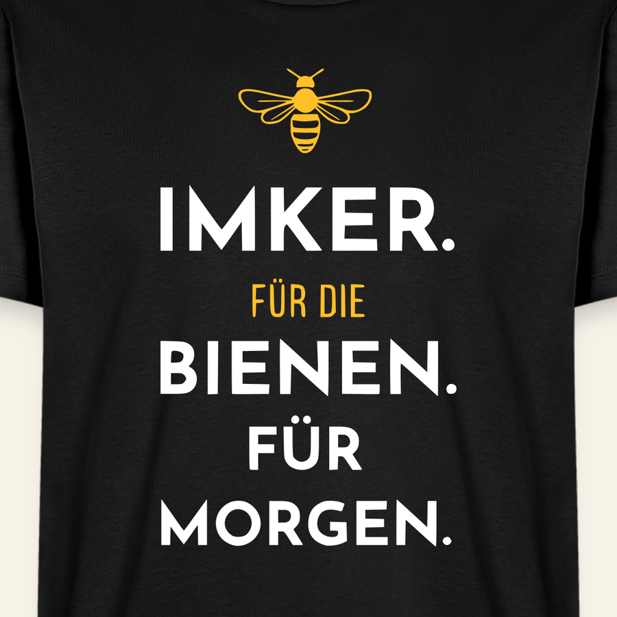 Imker für Morgen T-Shirt in Schwarz – Druck im Detail