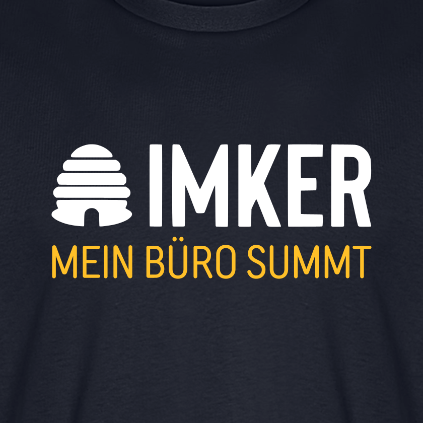 IMKER Hive Büro T-Shirt in Dunkelblau – Druck im Detail