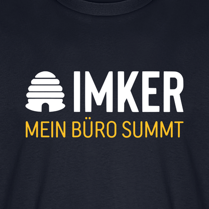 IMKER Hive Büro T-Shirt in Dunkelblau – Druck im Detail