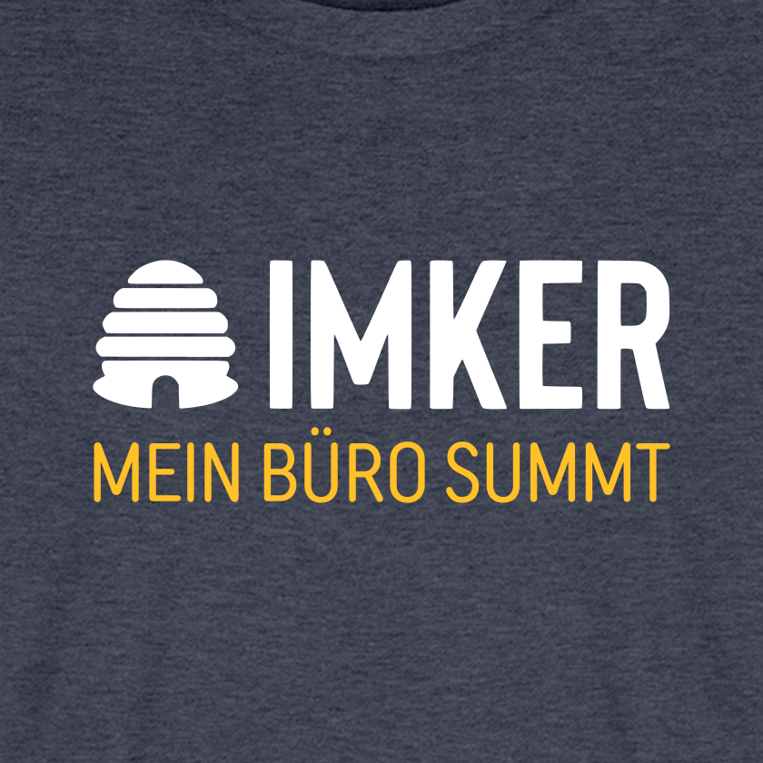 IMKER Hive Büro T-Shirt in Jeansblau – Druck im Detail