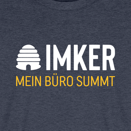 IMKER Hive Büro T-Shirt in Jeansblau – Druck im Detail