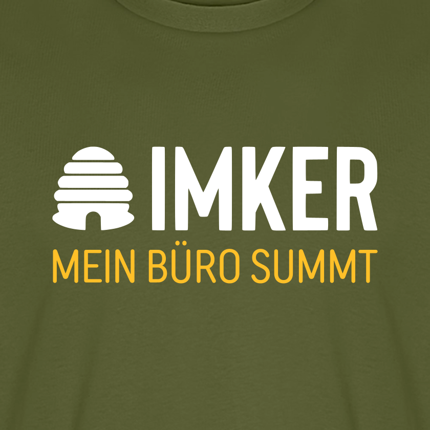 IMKER Hive Büro T-Shirt in Khaki – Druck im Detail