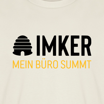 IMKER Hive Büro T-Shirt in Naturweiß – Druck im Detail