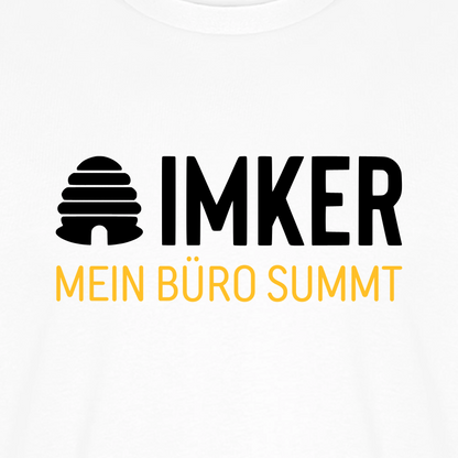 IMKER Hive Büro T-Shirt in Weiß – Druck im Detail