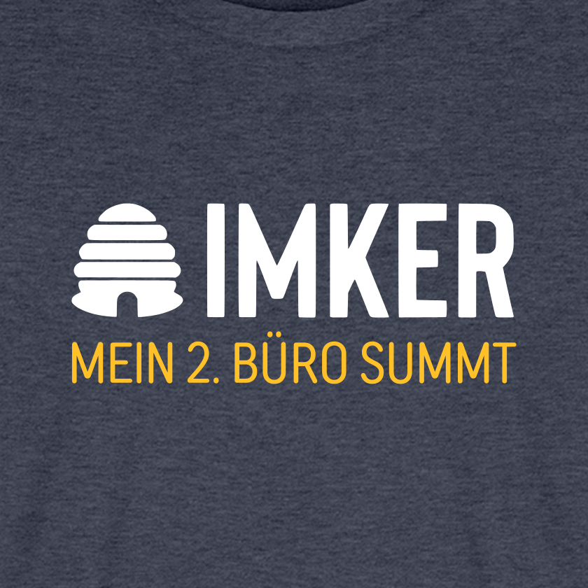 IMKER Hive Zweitbüro T-Shirt in Jeansblau – Druck im Detail