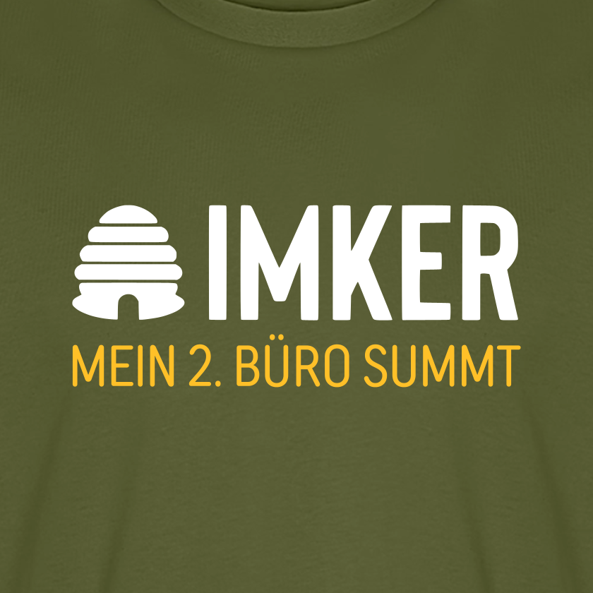 IMKER Hive Zweitbüro T-Shirt in Khaki – Druck im Detail
