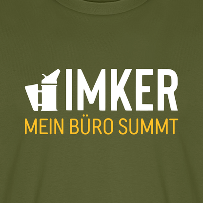 IMKER Smoker Büro T-Shirt in Khaki – Druck im Detail
