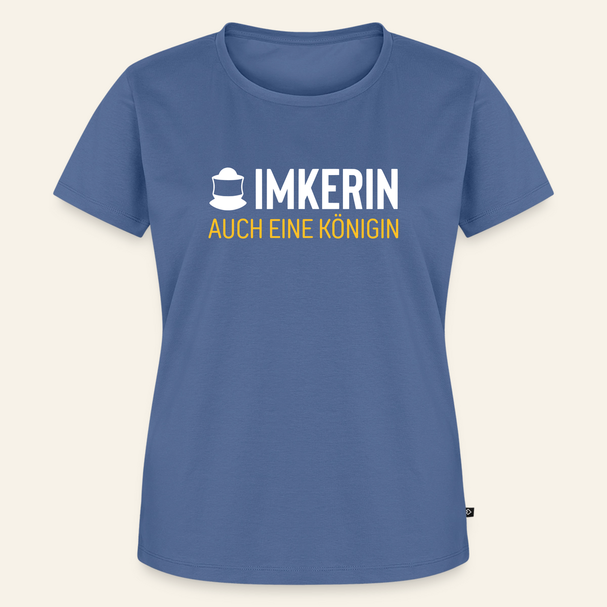 IMKERIN Code Königin T-Shirt in Steinblau – Vorderseite