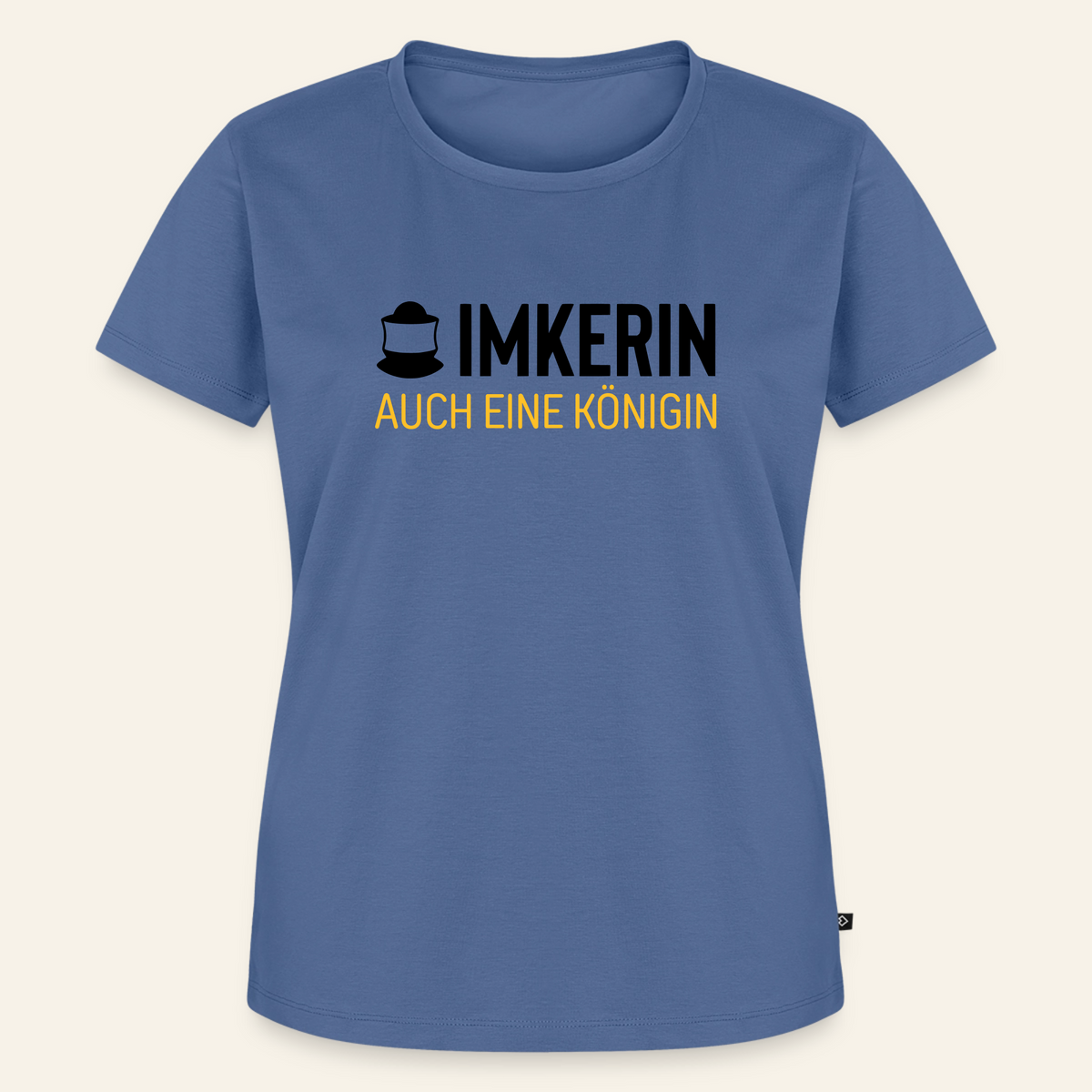 IMKERIN Code Königin T-Shirt in Steinblau – Vorderseite
