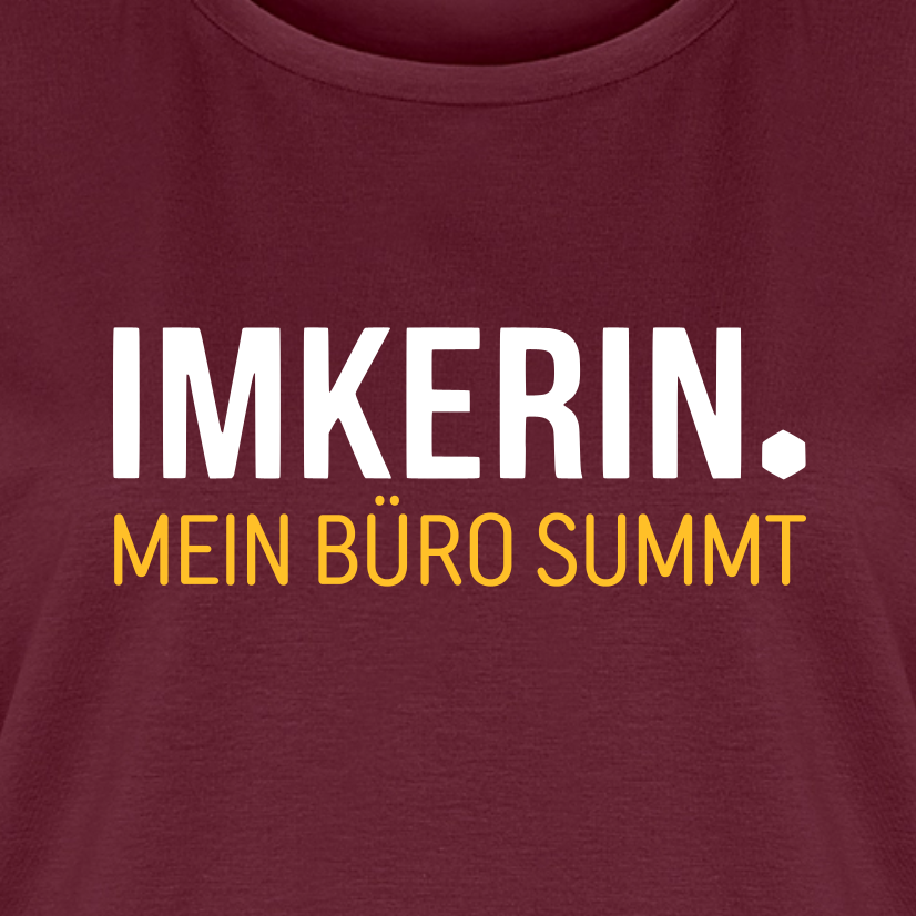 IMKERIN Dot Büro T-Shirt in Bordeaux – Druck im Detail