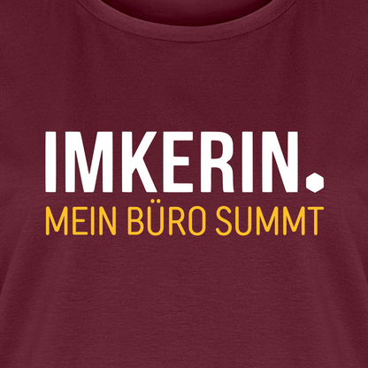 IMKERIN Dot Büro T-Shirt in Bordeaux – Druck im Detail